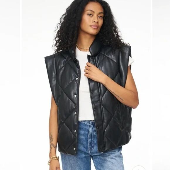 NWT Pistola Calista Puffer Jacket Removable Sleeves Vegan Leather Size XL - Picture 3 of 4